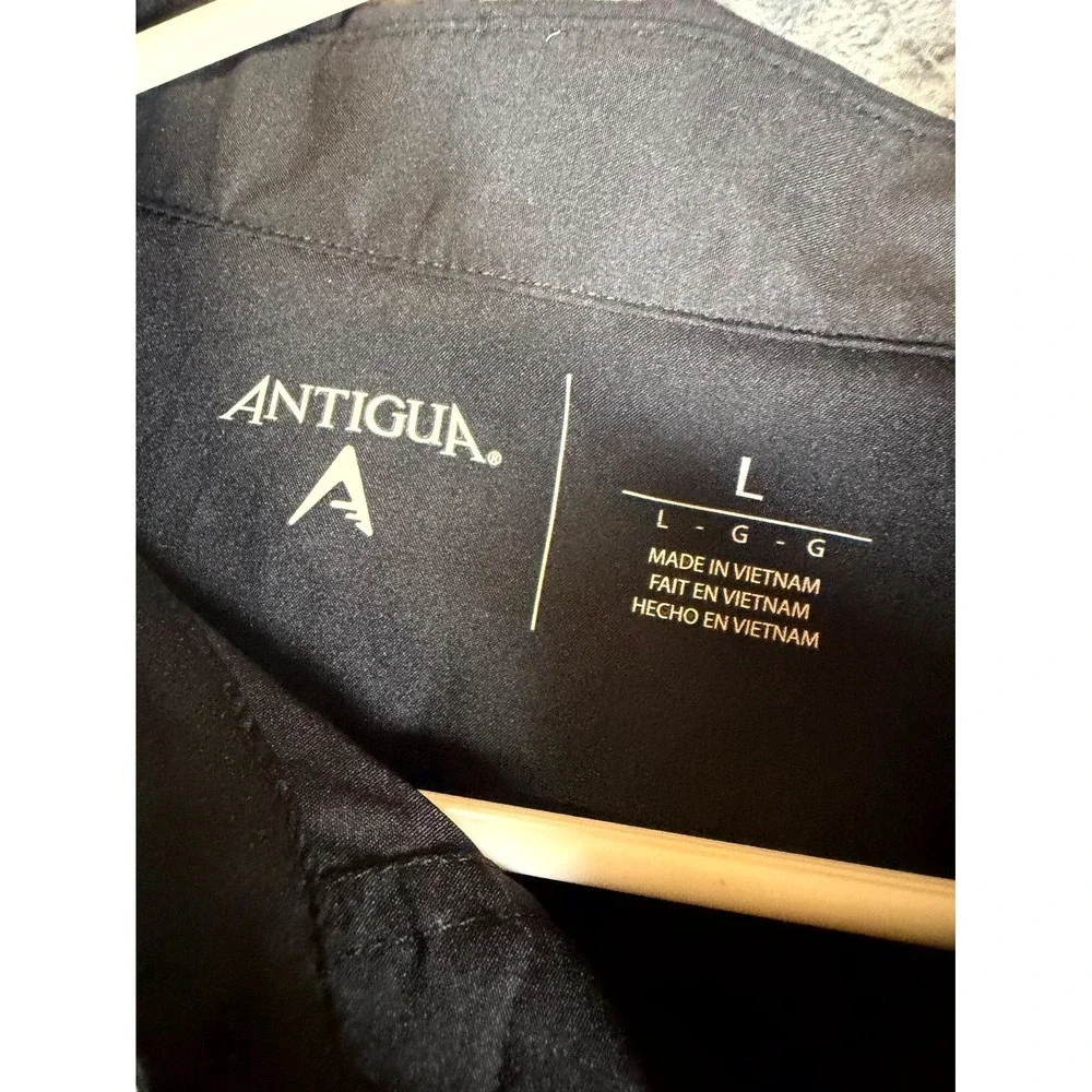 Antigua Camp Shirt Mens L Black Tactical Button Front Long Sleeve Chest Pockets